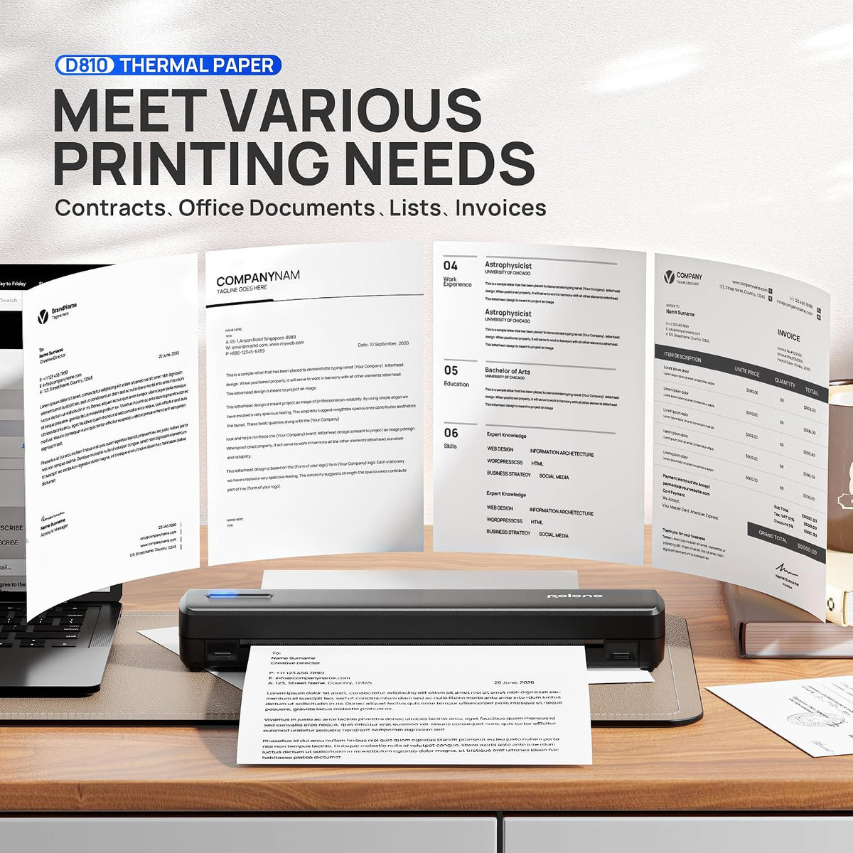 D810 Thermal Printer Paper 8.5 X 11 Inch, Advanced Thermal Printing, US Letter Size Thermal Paper Compatible with D810, Size 8.5" X 11", 1 Pack, 100 Sheets